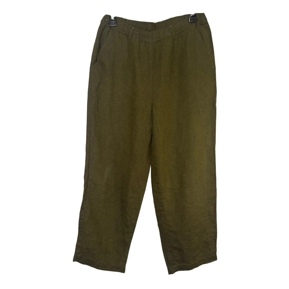 Quince Olive Green 100% European Linen Straight Leg Pants Small JDA01 SP24
